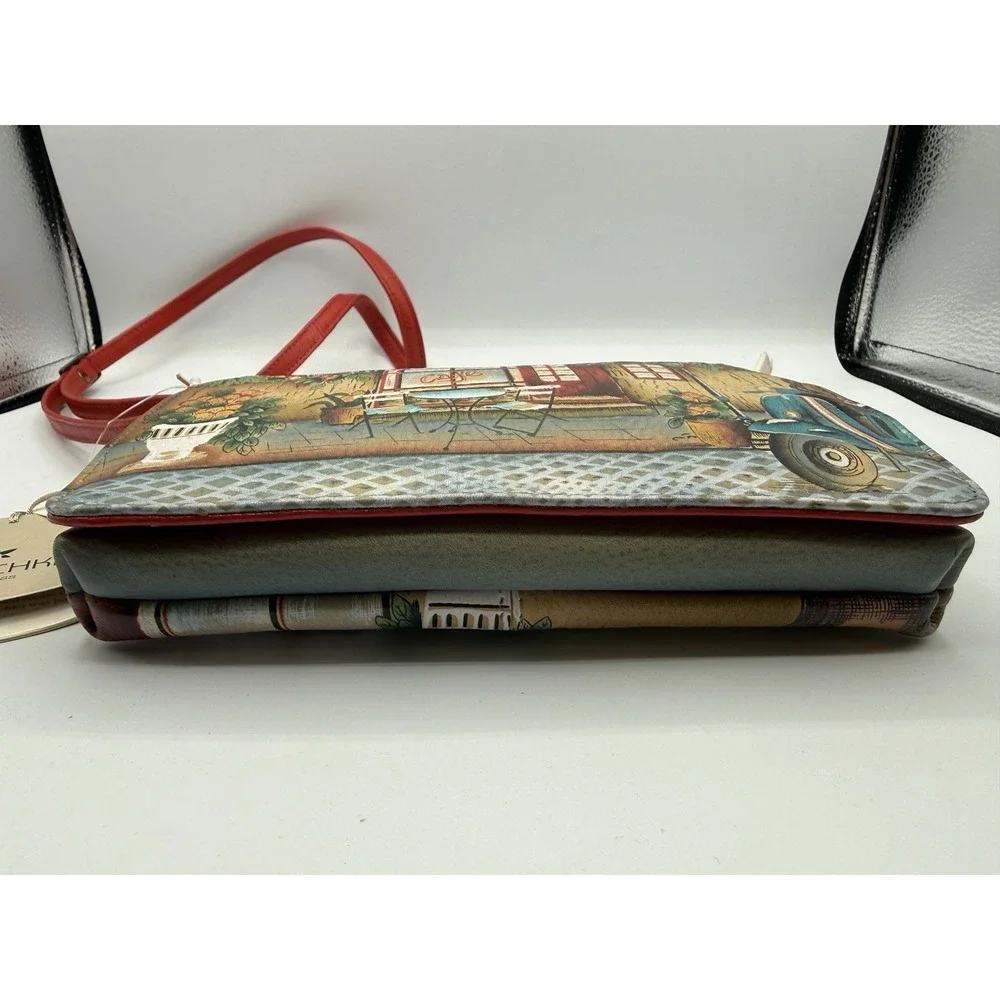 Anuschka Hand‎ Painted  Leather Crossbody Travel Organizer Bag-FRANCE Le Cafe